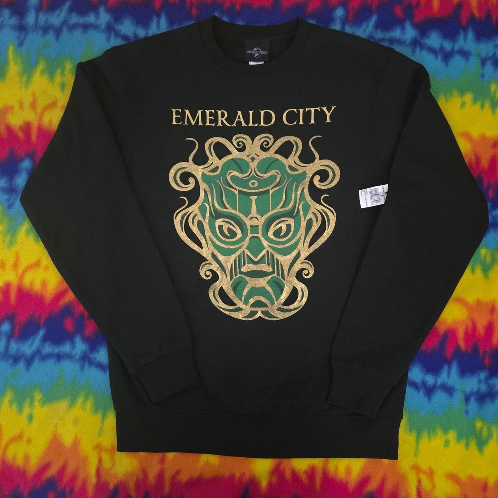 Universal Studios Wicked Movie Emerald City Sweatshirt Black Gold Green Small SM